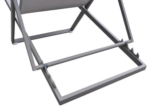 English Elm Velian Folding Outdoor Aluminum Deck Chair — Gray Powder Coat, Water/UV Resistant Sling, Padded Headrest B2736P354396