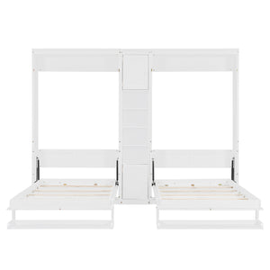 English Elm Dual Twin Murphy Beds with Built-In Cabinets & Shelves for Space-Saving Guest Rooms and Studios White N820S00058K