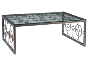 Lexington Artistica Home Honeycomb Rectangular Cocktail Table - Hand-forged Iron Base & Beveled Glass Top For Modern Elegance St. Laurent Wood 2056-945-44
