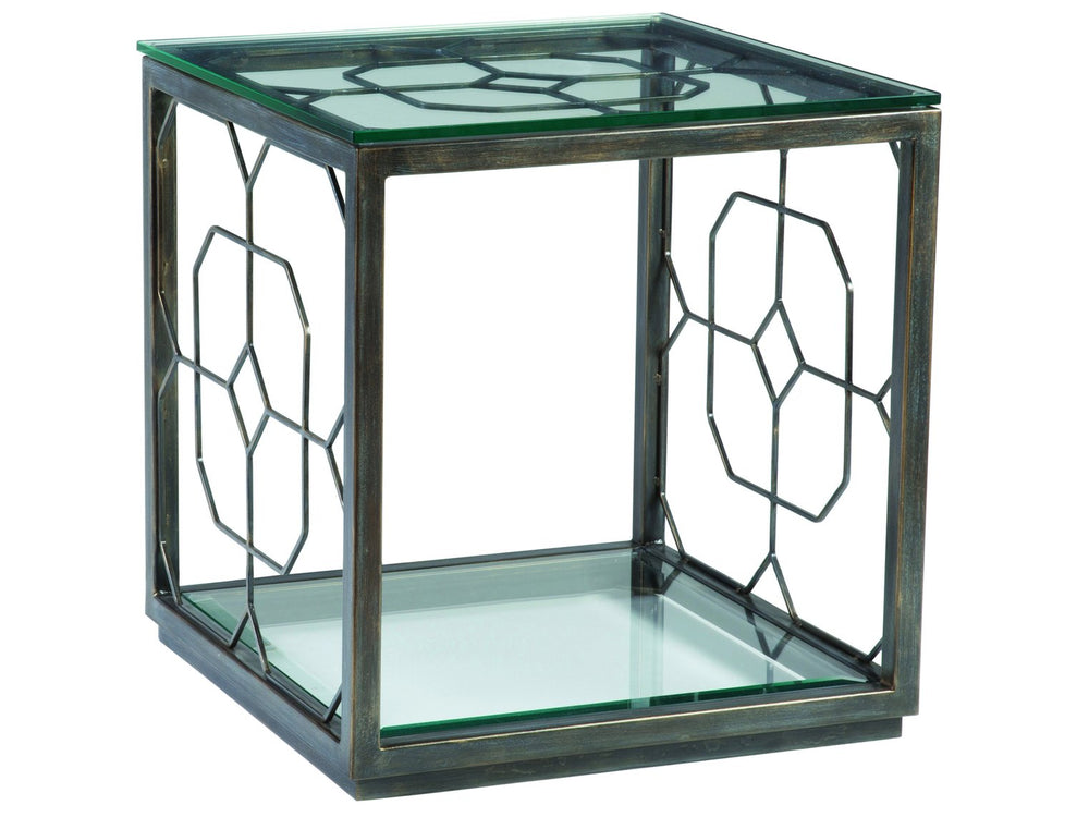 Lexington Artistica Home Honeycomb Square End Table - Hand-forged Iron Base With Beveled Glass Top & Exquisite Craftsmanship St. Laurent Wood 2056-957-44