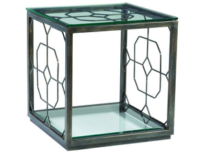 Lexington Artistica Home Honeycomb Square End Table - Hand-forged Iron Base With Beveled Glass Top & Exquisite Craftsmanship St. Laurent Wood 2056-957-44