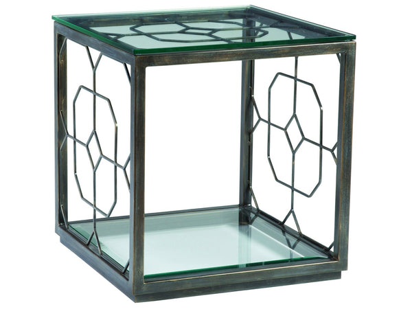 Lexington Artistica Home Honeycomb Square End Table - Hand-forged Iron Base With Beveled Glass Top & Exquisite Craftsmanship St. Laurent Wood 2056-957-44