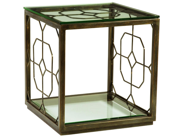 Lexington Artistica Home Honeycomb Square End Table - Hand-forged Iron Base With Beveled Glass Top & Exquisite Craftsmanship Renaissance Wood 2056-957-45