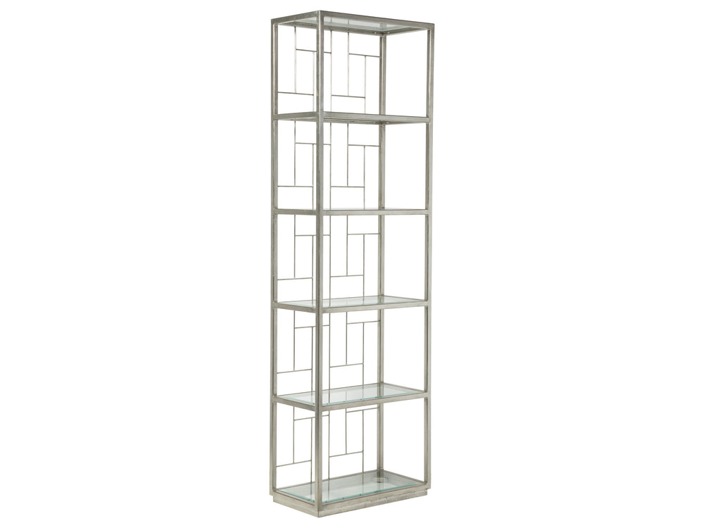 Lexington Artistica Home Mid Geo Slim Etagere - Hand-forged Iron Frame With 6 Elegant Glass Shelves For Sophisticated Decor Silver Leaf Wood 2056-989-47