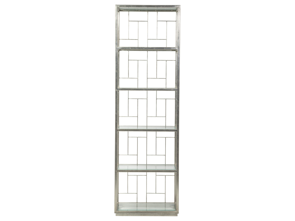 Lexington Artistica Home Mid Geo Slim Etagere - Hand-forged Iron Frame With 6 Elegant Glass Shelves For Sophisticated Decor Silver Leaf Wood 2056-989-47