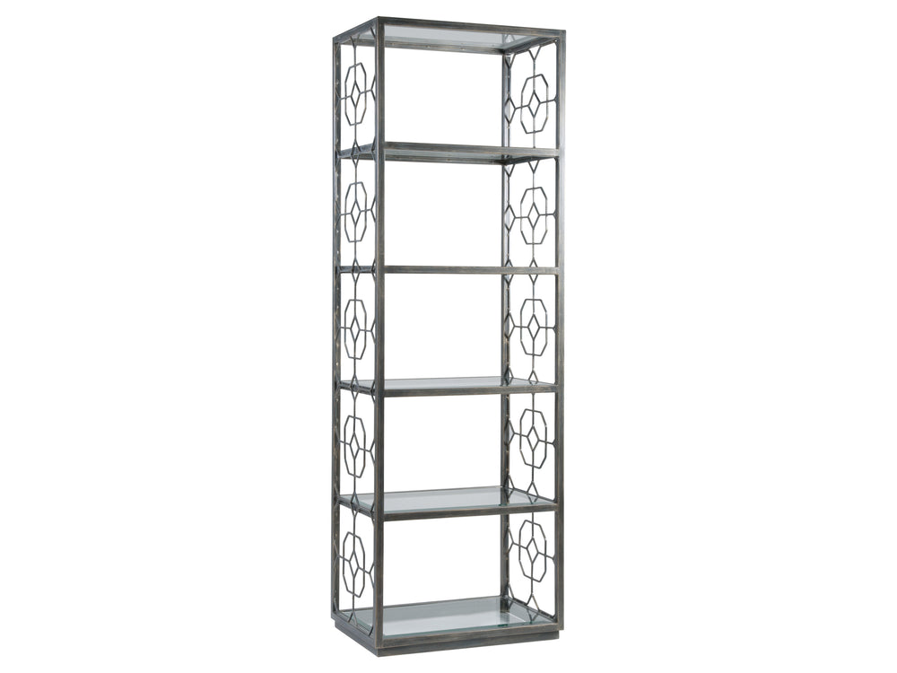 Lexington Artistica Home Honeycomb Slim Etagere - Hand-forged Iron Frame With Beveled Glass Shelves For Stylish Storage St. Laurent Wood 2056-990-44