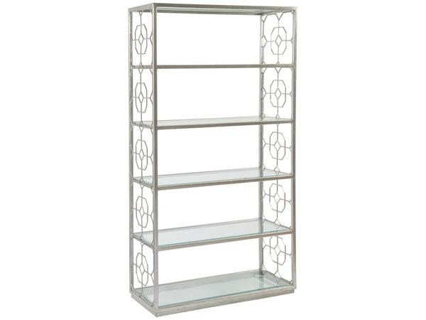 Lexington Artistica Home Honeycomb Etagere - Hand-forged Iron Frame With Six Beveled Glass Shelves For Elegant Display Silver Leaf Wood 2056-991-47