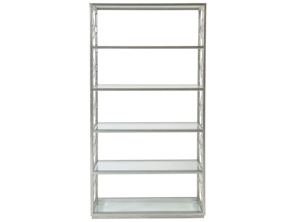 Lexington Artistica Home Honeycomb Etagere - Hand-forged Iron Frame With Six Beveled Glass Shelves For Elegant Display Silver Leaf Wood 2056-991-47