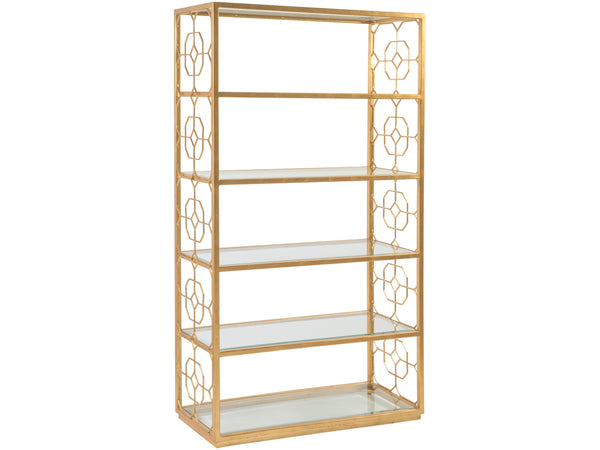 Lexington Artistica Home Honeycomb Etagere - Hand-forged Iron Frame With Six Beveled Glass Shelves For Elegant Display Gold Leaf Wood 2056-991-48