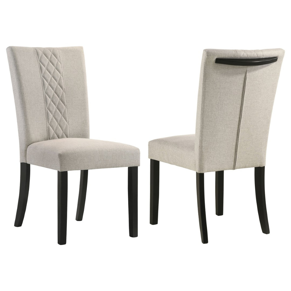 English Elm Modoc Beige Fabric Dining Chairs with Cross-hatch Back and Black Legs Set of 2 B062P447807
