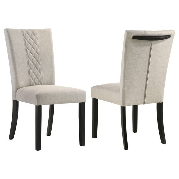 English Elm Modoc Beige Fabric Dining Chairs with Cross-hatch Back and Black Legs Set of 2 B062P447807