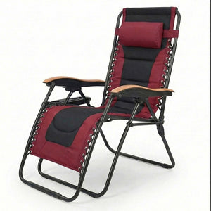 English Elm Oversized Zero Gravity Patio Recliner with Mesh Seat Wood Arms and Cup Holder W5159P445931