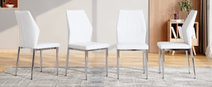 English Elm Set of 4 Brown Shell-Pattern Dining Chairs with Ergonomic Tech Fabric, Sturdy Metal Legs, 37" White+Silver W1151P359609