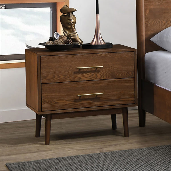 English Elm Walnut 3-Piece Bedroom Set – Eastern King Bed & 2 Nightstands, Beige Upholstered Mid-Century Elegance B2741S00465-GIGA