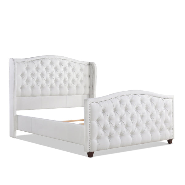 English Elm Jennifer Taylor Home - Marcella Upholstered Shelter Headboard Bed Set - Luxurious Queen Size In Bright White For Elegant Bedrooms B2719P238220