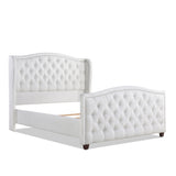 English Elm Marcella Upholstered Shelter Headboard Bed Set, Queen, Bright White Polyester