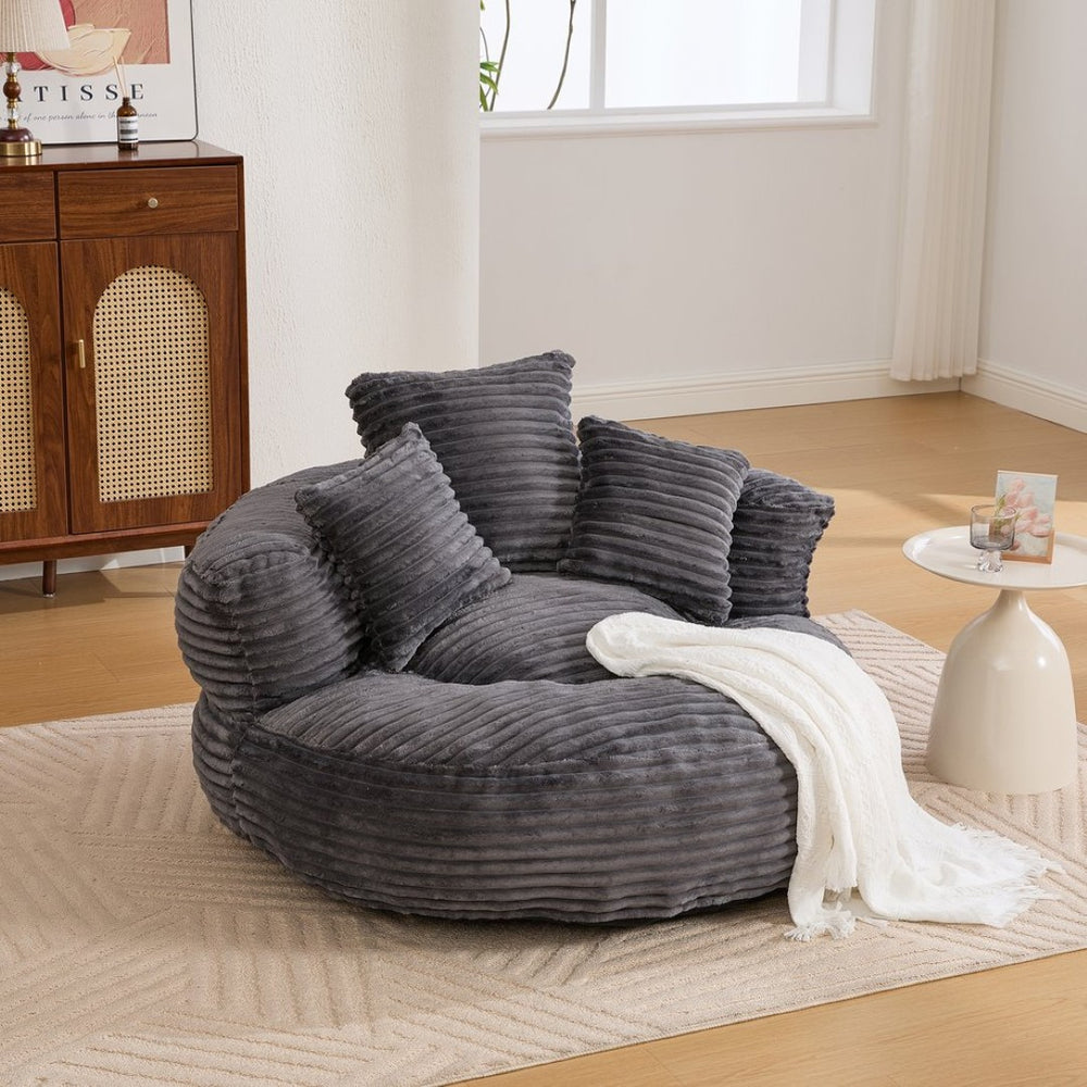 English Elm Bean Bag Sofa Oversized Corduroy Floor Lounge Chair with Armrests Pillows Foam Fill Dark Gray W395P426814