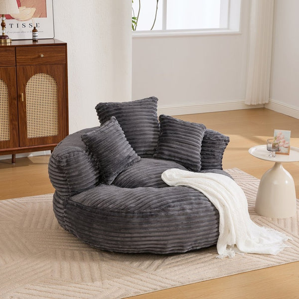 English Elm Bean Bag Sofa Oversized Corduroy Floor Lounge Chair with Armrests Pillows Foam Fill Dark Gray W395P426814