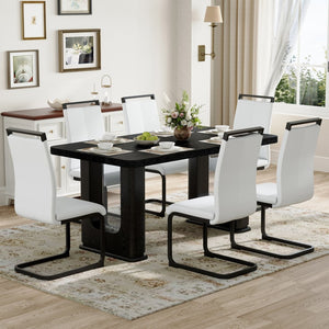 English Elm Table Set 64.5" Stylish Black Wood Dining Table With 6 White Pu Chairs - Modern Elegance For Your Home W1151S04303-GIGA