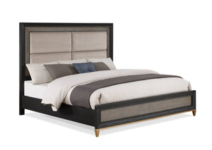 English Elm 1pc Elegant Queen Panel Bed Upholstered Headboard with Solid Wood Legs, Modern Luxe Bedroom Centerpiece Black,Brown,Gold 67.5 L x 48 W x 7 H B011S01220