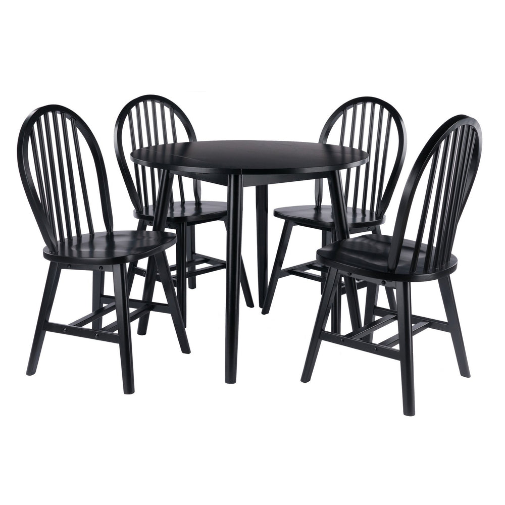 Winsome Wood Moreno 5-piece Dining Set: Stylish Drop Leaf Table & Windsor Chairs, Perfect For Small Spaces! Black Solid ,Composite Wood 20587-winsome-wood