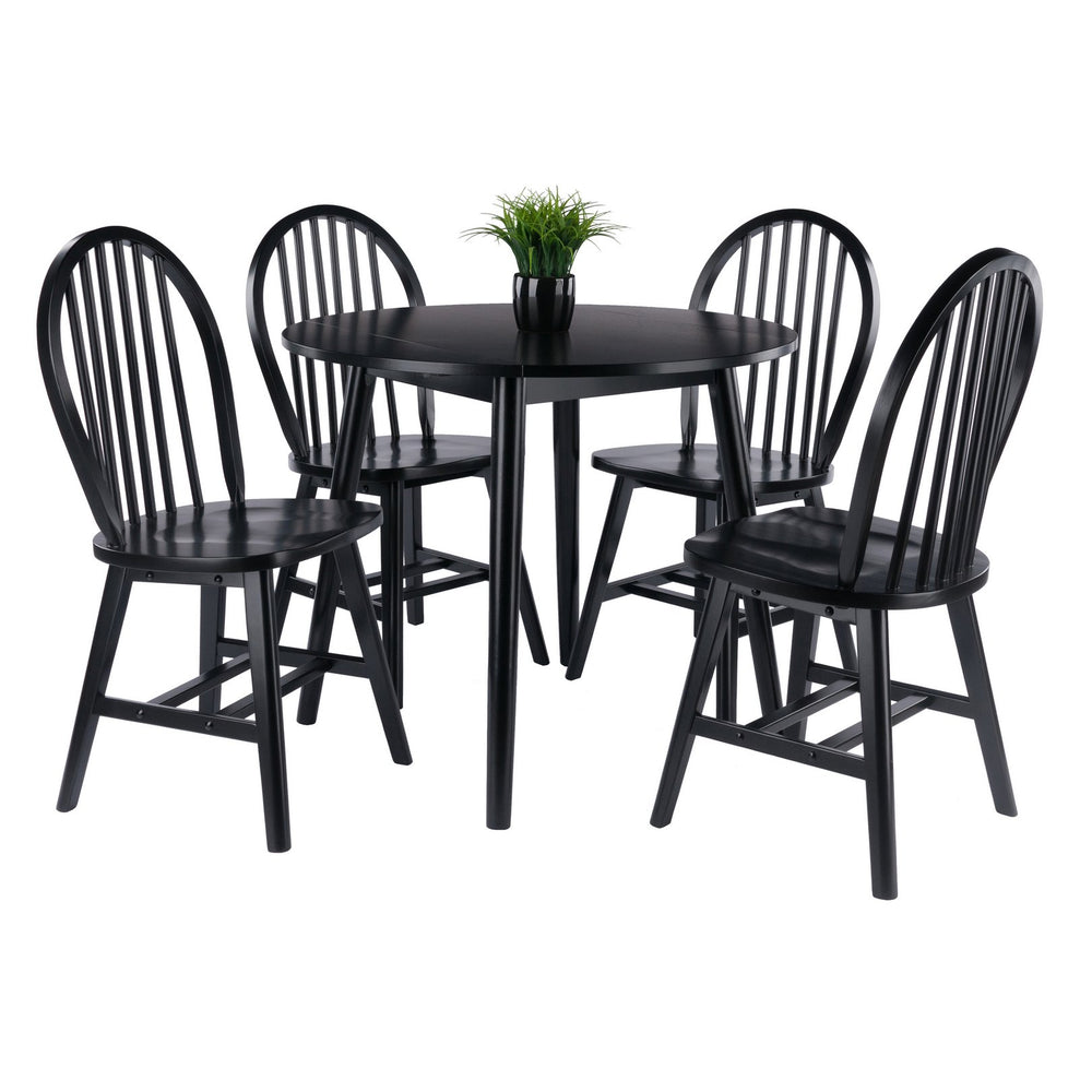 Winsome Wood Moreno 5-piece Dining Set: Stylish Drop Leaf Table & Windsor Chairs, Perfect For Small Spaces! Black Solid ,Composite Wood 20587-winsome-wood
