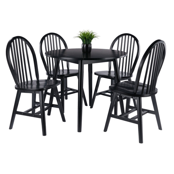 Winsome Wood Moreno 5-piece Dining Set: Stylish Drop Leaf Table & Windsor Chairs, Perfect For Small Spaces! Black Solid ,Composite Wood 20587-winsome-wood
