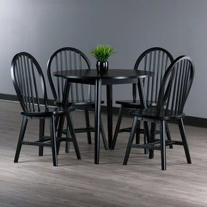 Winsome Wood Moreno 5-piece Dining Set: Stylish Drop Leaf Table & Windsor Chairs, Perfect For Small Spaces! Black Solid ,Composite Wood 20587-winsome-wood
