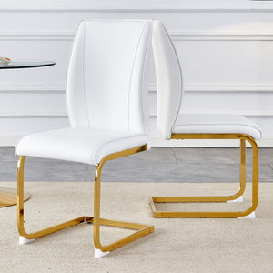 English Elm Luxury Simple Arch Chair - Set Of 2 White Pu Material High Resilience Dining Chair With Arched Metal Gold Leg.