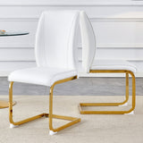 Set of 2 Luxury White PU Arch Dining Chairs with Gold Metal Legs