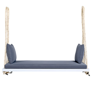 English Elm TOPMAX Acacia Wood Patio Swing Chair with Cushion & Pillows, 63" Comfortable Seat, 400lb Capacity White N717P210136K