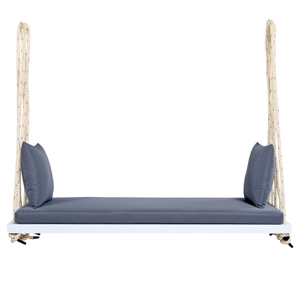 English Elm TOPMAX Acacia Wood Patio Swing Chair with Cushion & Pillows, 63" Comfortable Seat, 400lb Capacity White N717P210136K