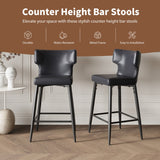 Christopher Knight Home® - Noble House - - 28Inch Counter Height Bar Stools Set Of 2, Modern Bar Upholstered Chairs With Pu Leather, Metal Footrest And Frame For Kitchen Island, Bar Table, Dining Room, Black