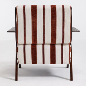 English Elm Modern Striped Linen Accent Chair Solid Wood Legs Wide Armrests for Living Room W1249P479887