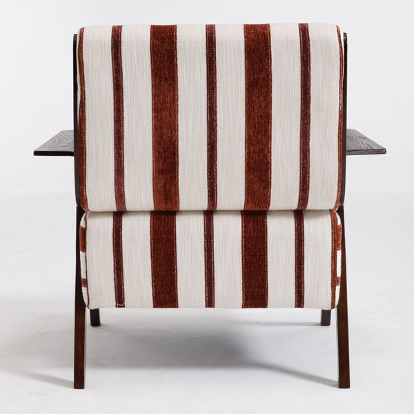 English Elm Modern Striped Linen Accent Chair Solid Wood Legs Wide Armrests for Living Room W1249P479887