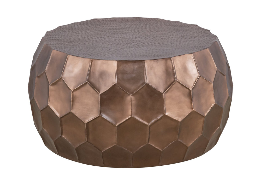 English Elm CT101 Hand-Hammered Round Coffee Table 32" — Hexagonal Patterned Surface, Modern Farmhouse Focal Point Copper G150108440