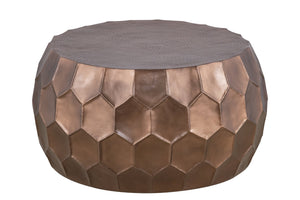 English Elm CT101 Hand-Hammered Round Coffee Table 32" — Hexagonal Patterned Surface, Modern Farmhouse Focal Point Copper G150108440