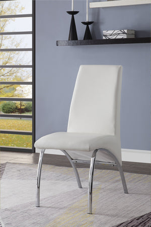 English Elm Pervis White PU Leather Side Chair Set of 2 — Chrome Curved Legs, Padded High Back, Modern Dining Elegance B2726P338124