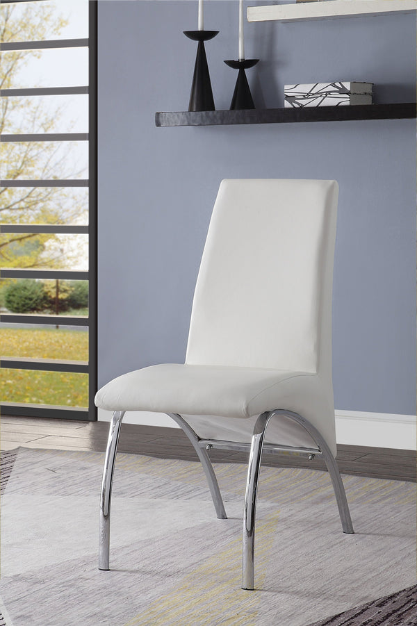 English Elm Pervis White PU Leather Side Chair Set of 2 — Chrome Curved Legs, Padded High Back, Modern Dining Elegance B2726P338124