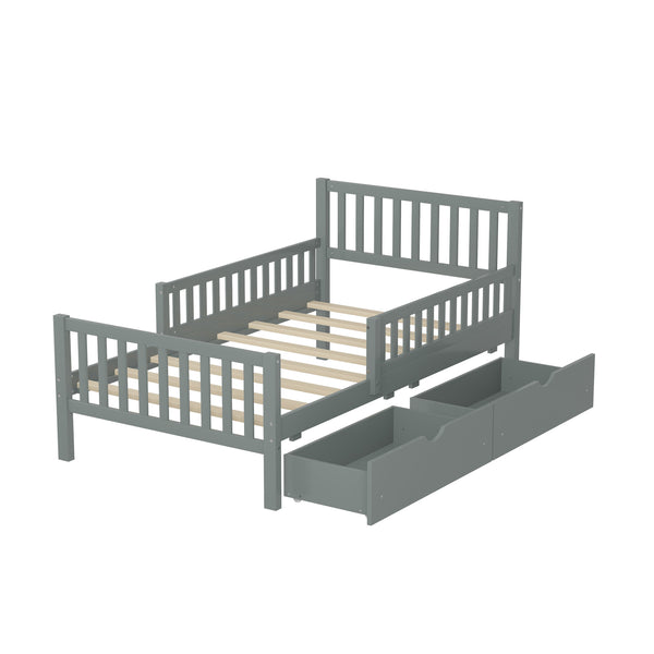 English Elm Twin Pinewood Platform Bed with Headboard, Guardrails & Two Underbed Drawers for Storage Gray 70.6 L x 17.1 W x 5.9 H N733P172696E