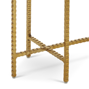 Flying Gold Marble Side Table - Industrial Chic Accent Table with Cappuccino Stone & Gold Iron Base