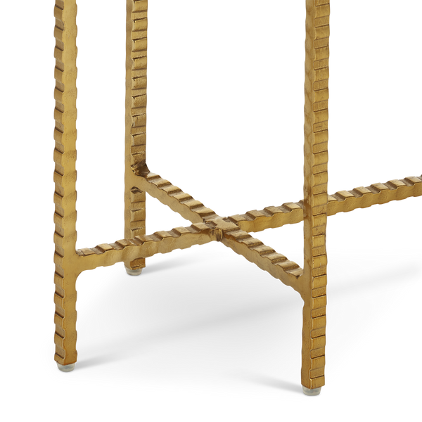 Flying Gold Marble Side Table - Industrial Chic Accent Table with Cappuccino Stone & Gold Iron Base