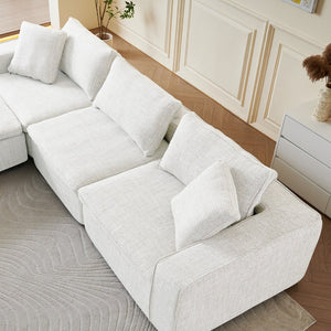English Elm Cloud Couch Modular 4 Seater Sofa with Washable Linen and Pocket Spring Cushions White W1765S00140