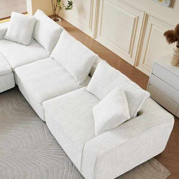 English Elm Cloud Couch Modular 4 Seater Sofa with Washable Linen and Pocket Spring Cushions White W1765S00140
