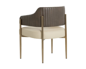 Sunpan Tova Dining Armchair - Luxurious Dillon Cream & Bravo Ash With Stylish Stainless Steel Frame Cream Faux Leather 112048