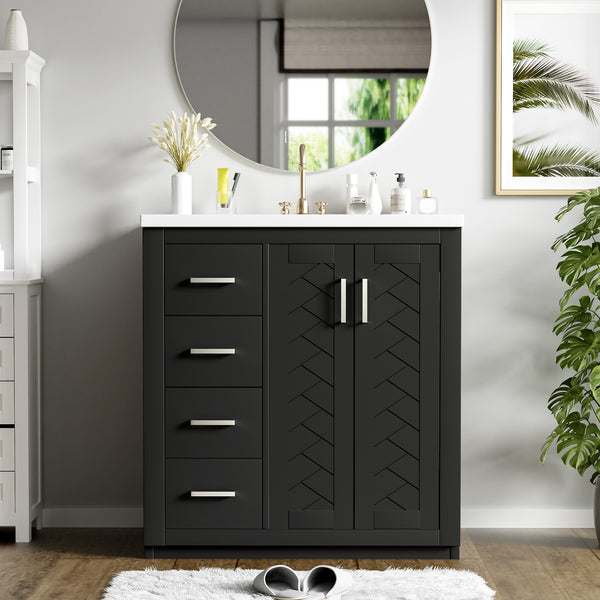 English Elm 30'' Elegant Bathroom Vanity Combo With Ceramic Sink, Storage Cabinet, 3 Drawers & Soft-Close Doors N710P191970B