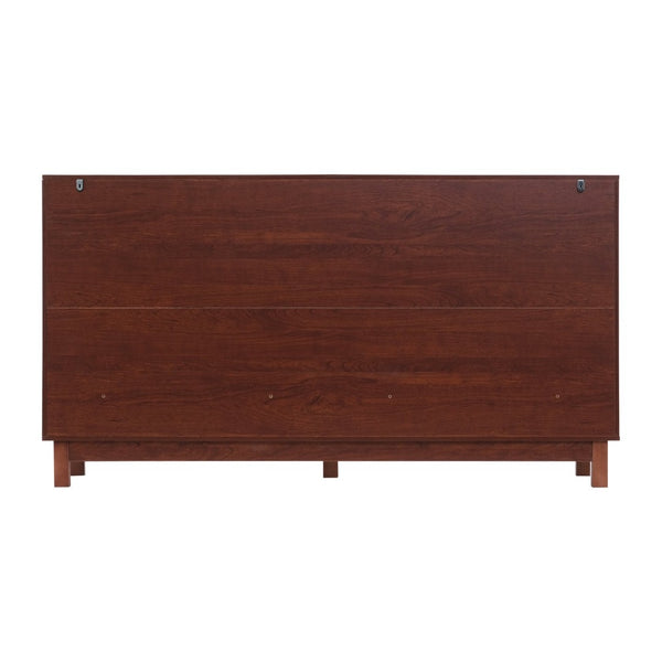 English Elm 60" Wave Front Six Drawer Dresser Sculptural Engineered Wood Media Console for Bedroom Walnut N739S0000011D