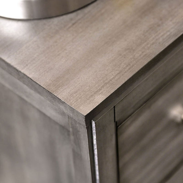 English Elm Beautiful Solid Wood Transitional Nightstand with Veneers, Contemporary Bedside Table, Sturdy 24" Height Gray 27 L x 19 W x 28 H B011P324379