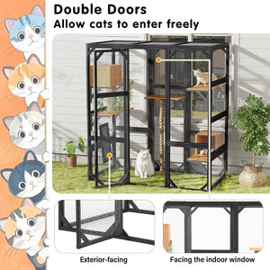 English Elm Outdoor Pine Wood Catio Enclosure with Platforms Condos and Walk-in Access for Cats N719P283198B