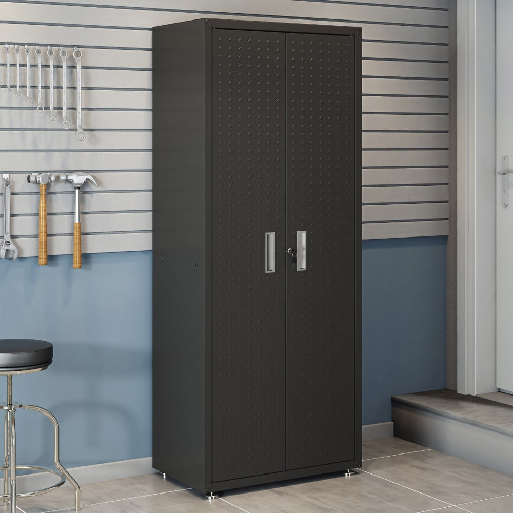 English Elm Rolling Metal Garage Cabinet with Locking Doors Diamond Texture Industrial Storage Charcoal Grey B365P398229
